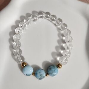 Handmade Larimar And Clear Quartz Bracelet